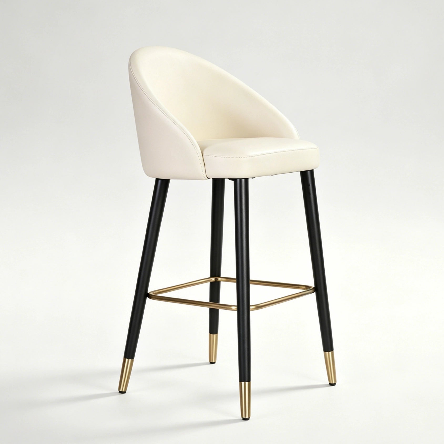 Puwabi J1228 Cream Leather and Brass Accent Bar Stool | Contract Furniture MOQ 50