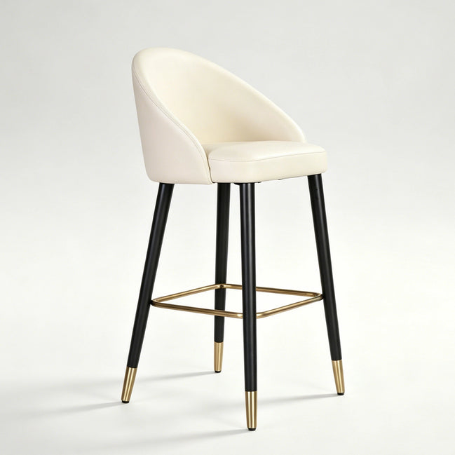 Puwabi J1228 Cream Leather and Brass Accent Bar Stool | Contract Furniture MOQ 50