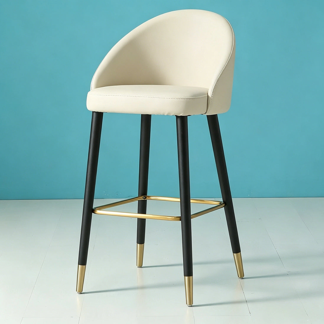 Puwabi J1228 Cream Leather and Brass Accent Bar Stool | Contract Furniture MOQ 50