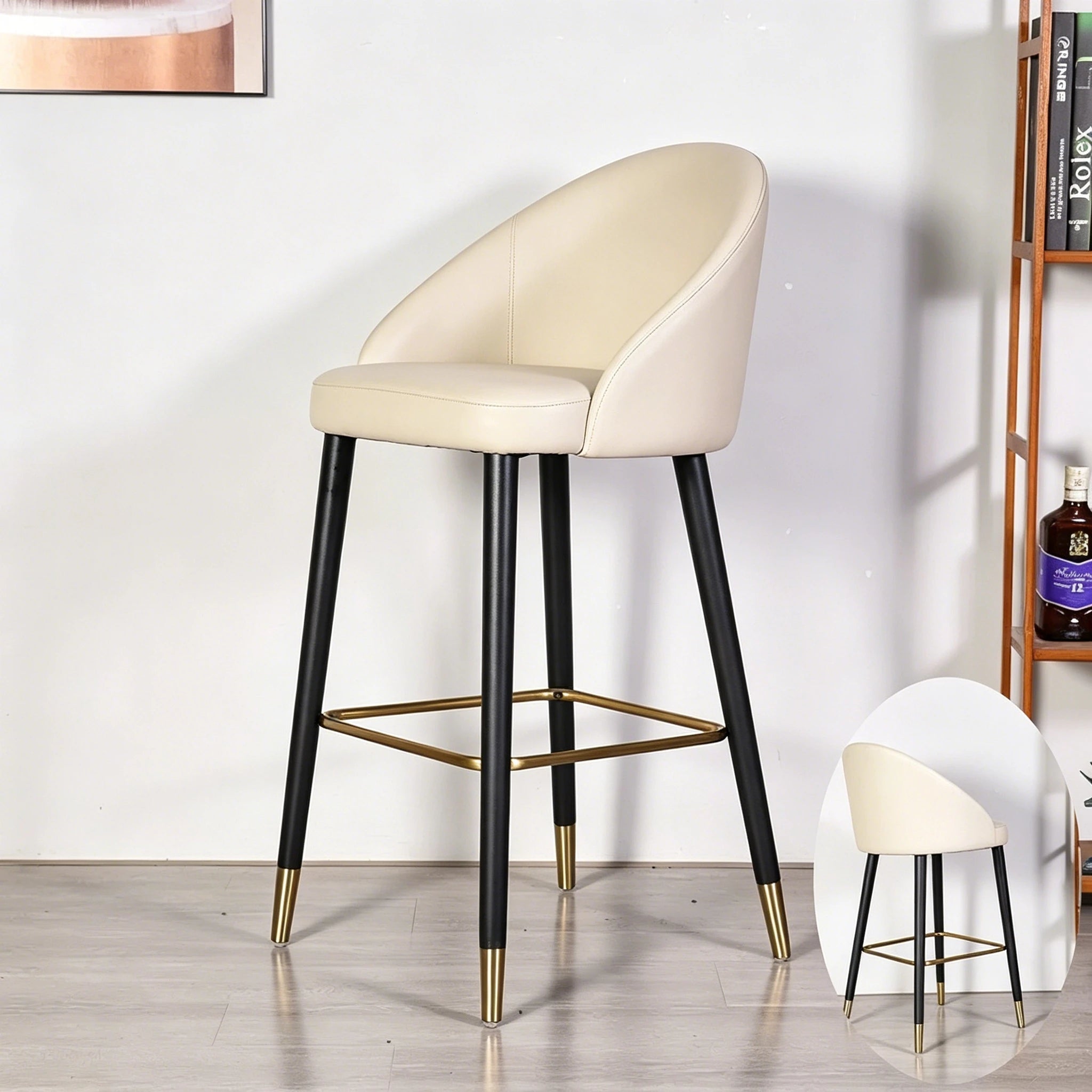 Puwabi J1228 Cream Leather and Brass Accent Bar Stool | Contract Furniture MOQ 50