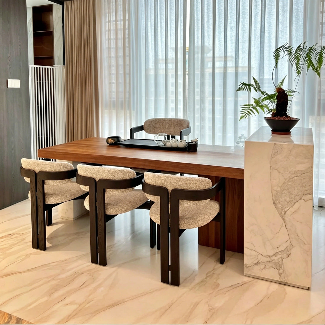 Puwabi CS062 Geometric Ash Wood Floating Back Dining Chair | Contract Furniture MOQ 50