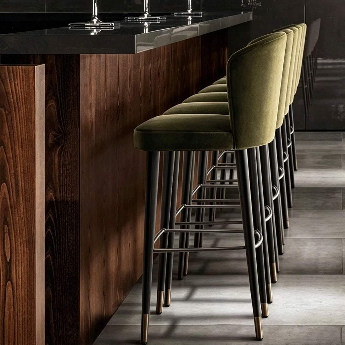Puwabi J1251 Olive Green Black and Cream Velvet Bar Stool | Contract Furniture MOQ 50