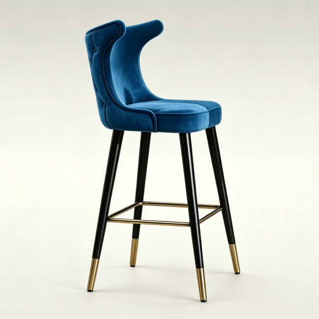 Puwabi J1260 Royal Blue Velvet High Back Bar Stool | Contract Furniture MOQ 50