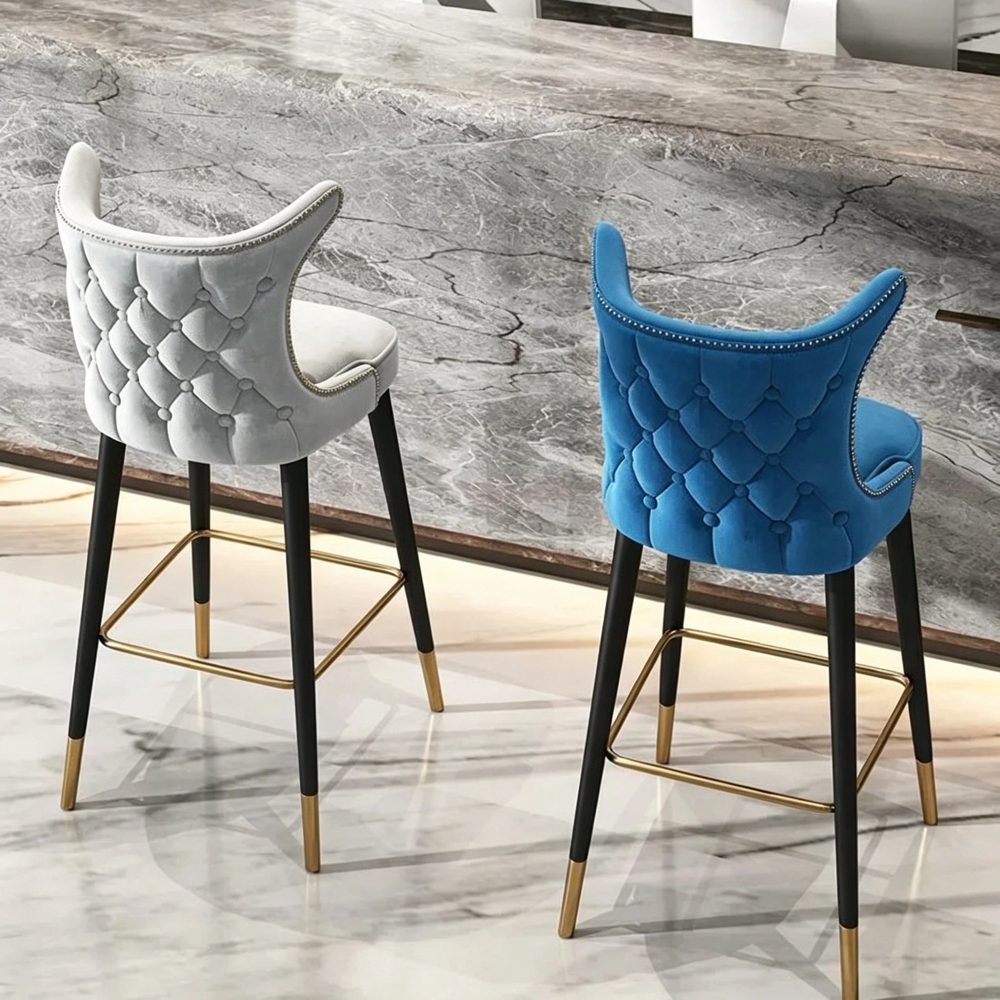 Puwabi J1260 Royal Blue Velvet High Back Bar Stool | Contract Furniture MOQ 50