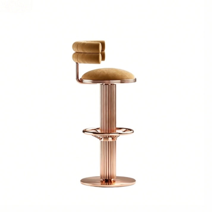 Puwabi J2230 Fluted Gold Pedestal Art Deco Bar Stool | Contract Furniture MOQ 50