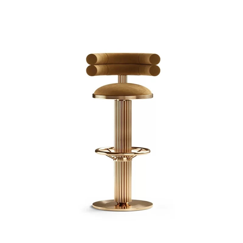 Puwabi J2230 Fluted Gold Pedestal Art Deco Bar Stool | Contract Furniture MOQ 50