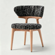 Puwabi KY043 Voluminous Enveloping Linen Ash Wood Dining Chair | Contract Furniture MOQ 50