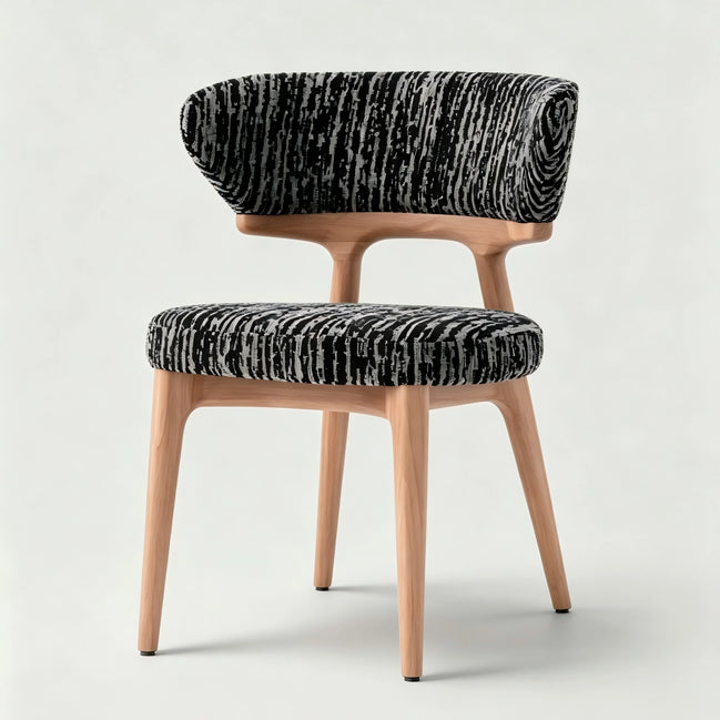 Puwabi KY043 Voluminous Enveloping Linen Ash Wood Dining Chair | Contract Furniture MOQ 50