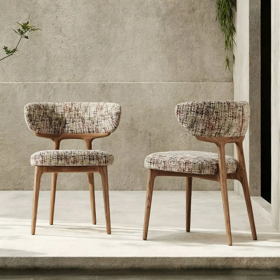 Puwabi KY043 Voluminous Enveloping Linen Ash Wood Dining Chair | Contract Furniture MOQ 50