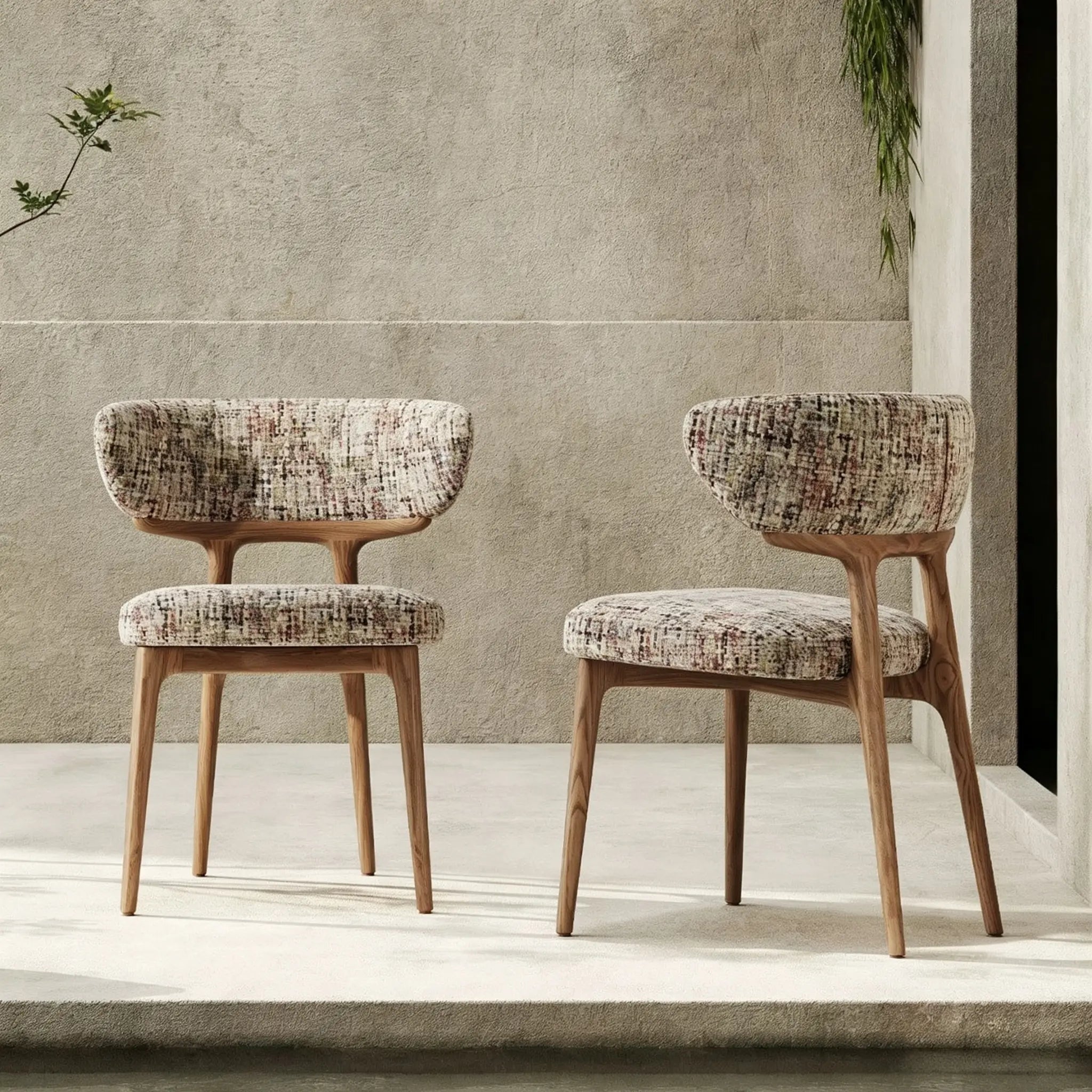 Puwabi KY043 Voluminous Enveloping Linen Ash Wood Dining Chair | Contract Furniture MOQ 50
