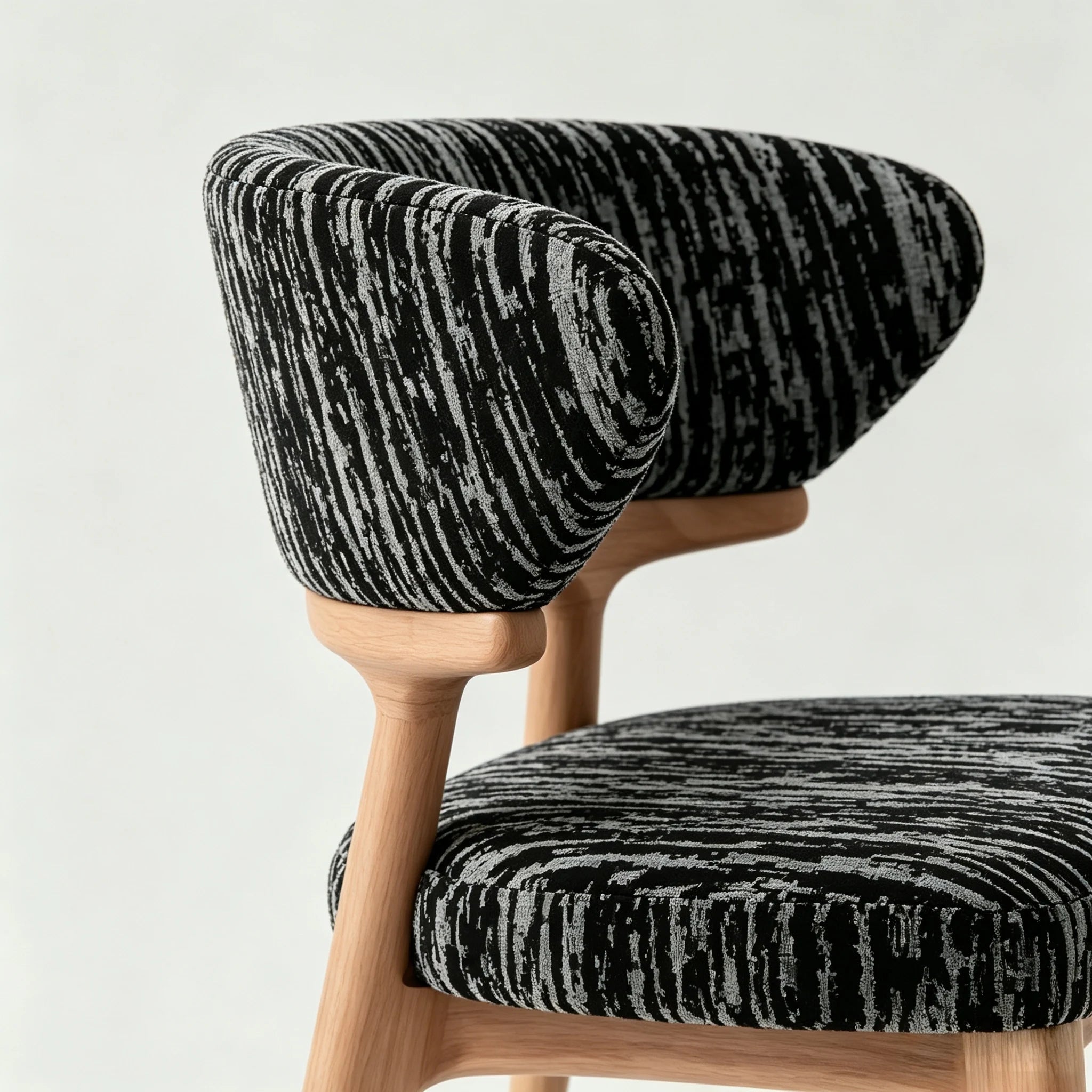 Puwabi KY043 Voluminous Enveloping Linen Ash Wood Dining Chair | Contract Furniture MOQ 50