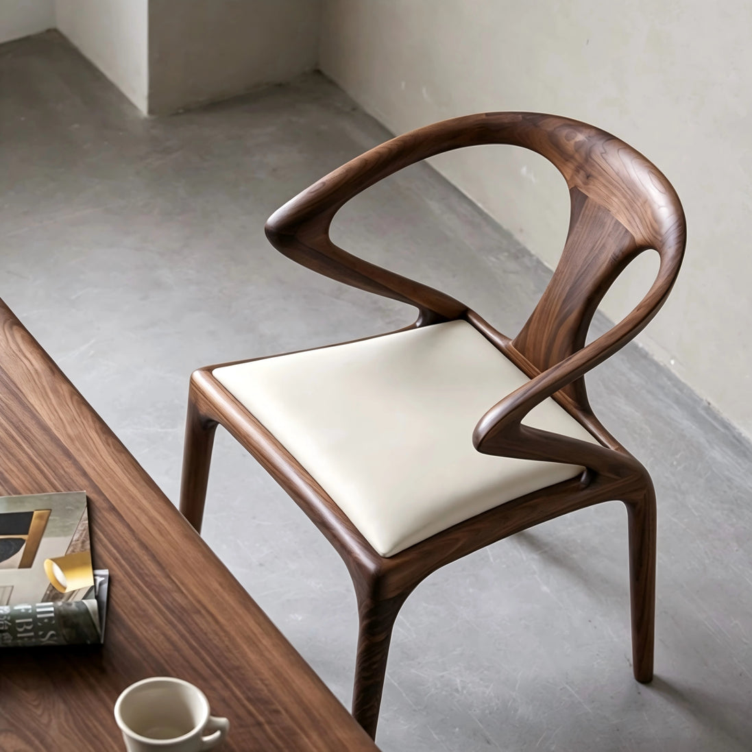 Puwabi KY176 Fluid Architectural Black Walnut-Finished Ash Dining Chair | Contract Furniture MOQ 50