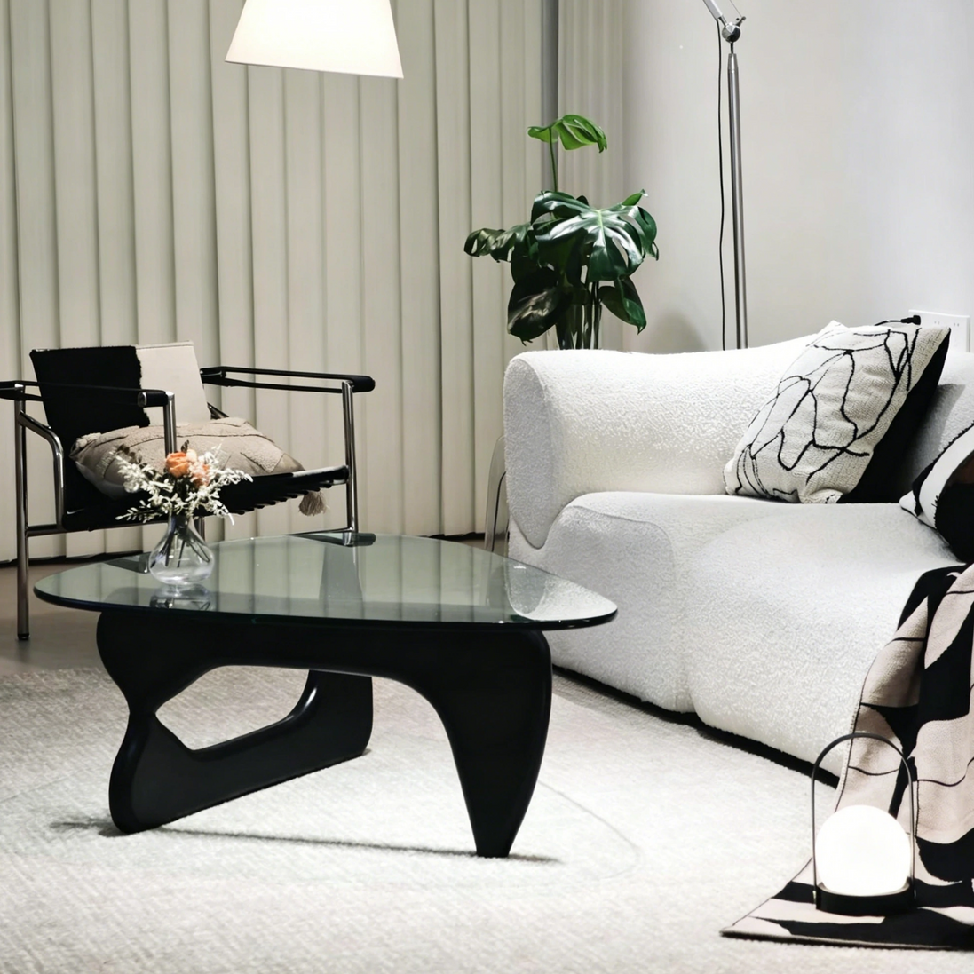 Puwabi LA326 Asymmetrical Wood Base Glass Coffee Table | Hospitality Furniture MOQ 30