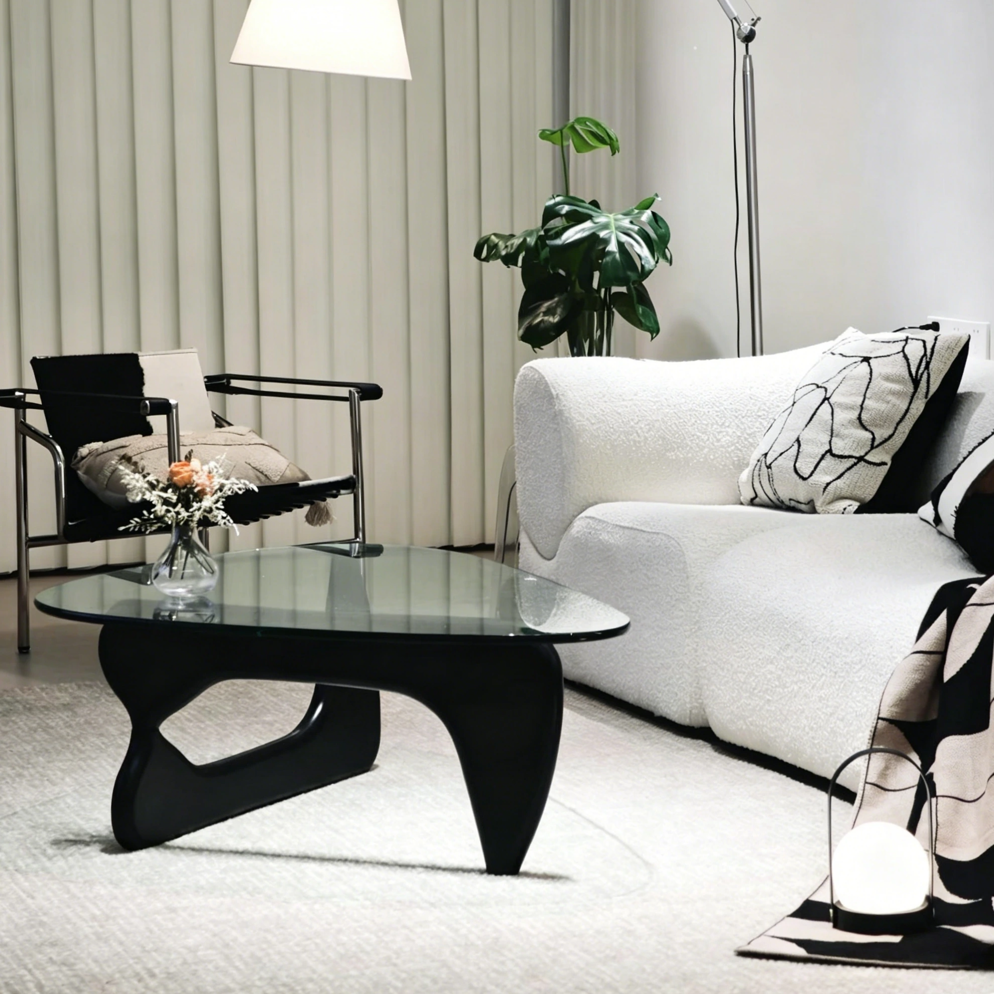 Puwabi LA326 Asymmetrical Wood Base Glass Coffee Table | Hospitality Furniture MOQ 30