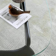 Puwabi LA326 Asymmetrical Wood Base Glass Coffee Table | Hospitality Furniture MOQ 30