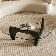 Puwabi LA326 Asymmetrical Wood Base Glass Coffee Table | Hospitality Furniture MOQ 30