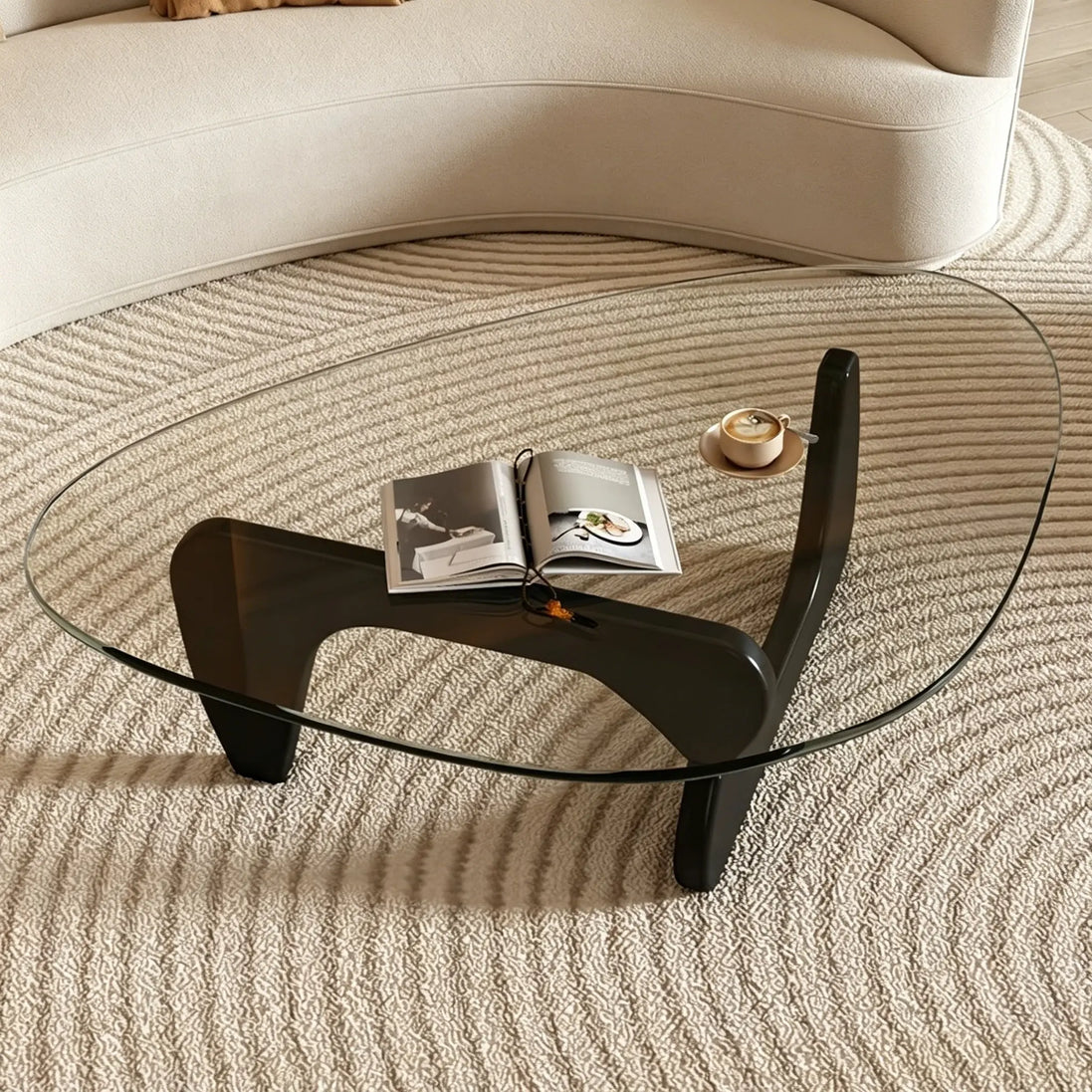 Puwabi LA326 Asymmetrical Wood Base Glass Coffee Table | Hospitality Furniture MOQ 30
