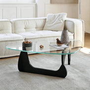 Puwabi LA326 Asymmetrical Wood Base Glass Coffee Table | Hospitality Furniture MOQ 30
