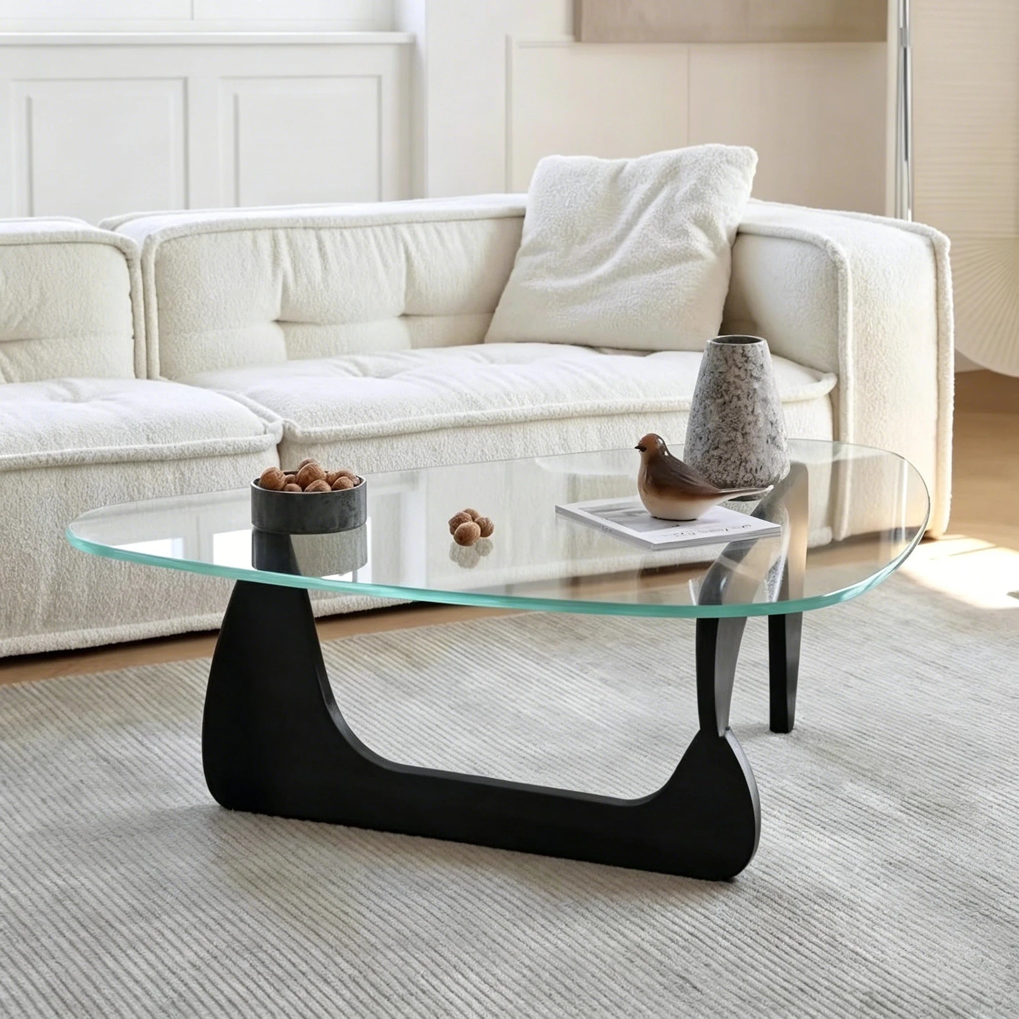 Puwabi LA326 Asymmetrical Wood Base Glass Coffee Table | Hospitality Furniture MOQ 30