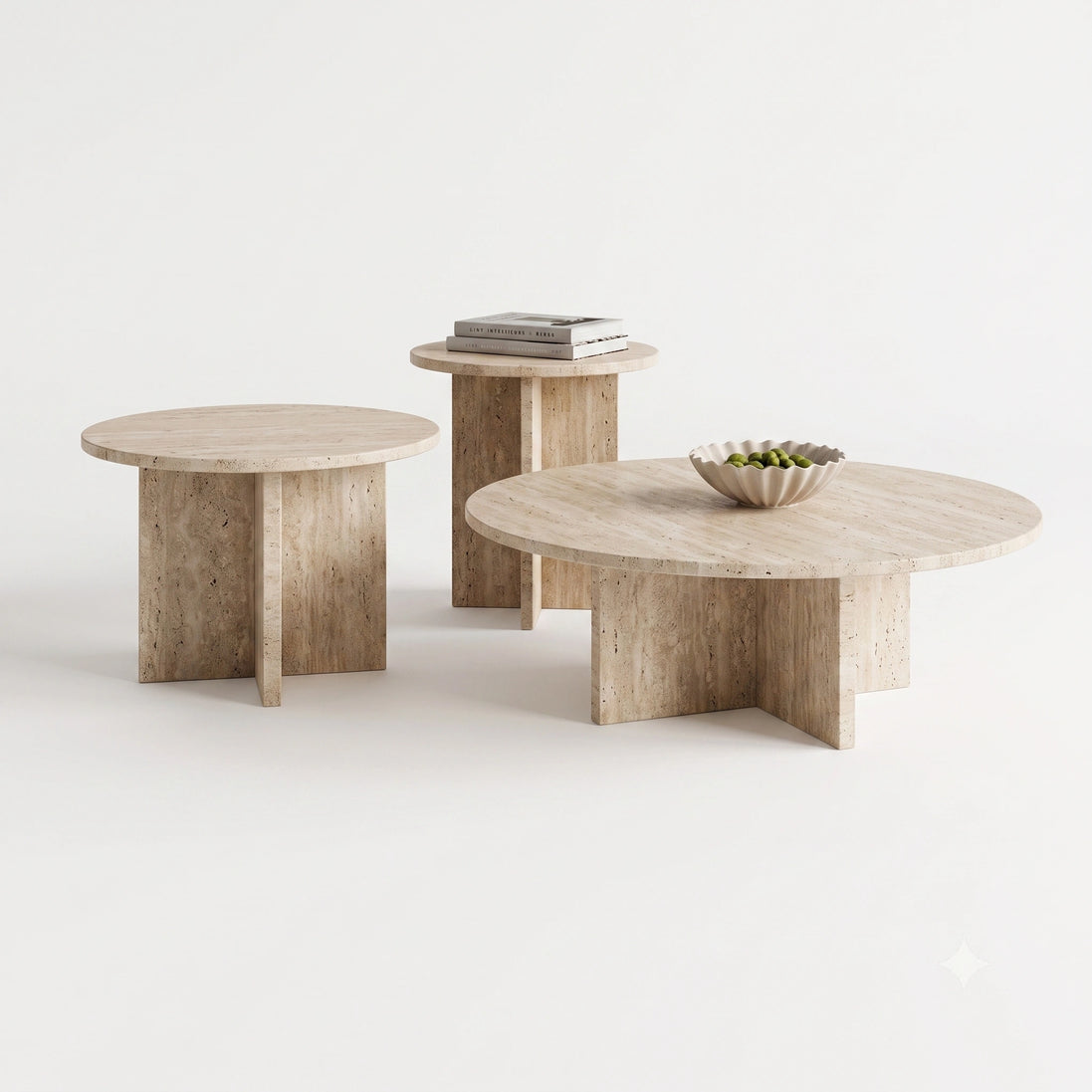 Puwabi LA391 Travertine Nesting Coffee Table Set | Hospitality Furniture MOQ 30
