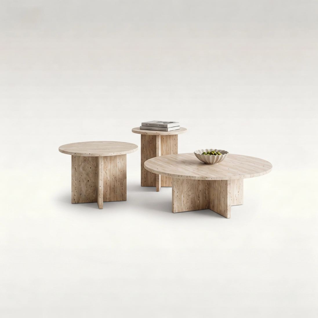 Puwabi LA391 Travertine Nesting Coffee Table Set | Hospitality Furniture MOQ 30