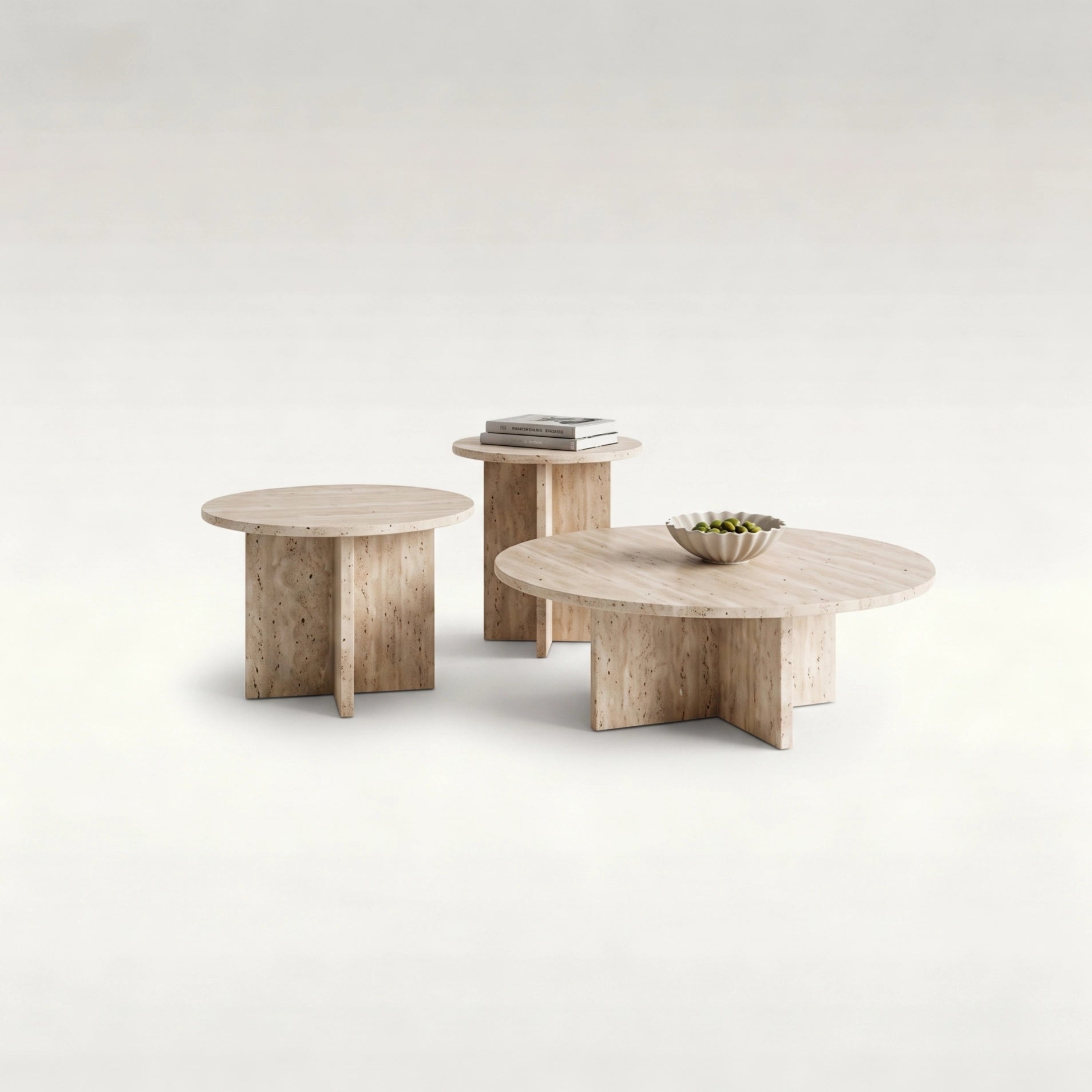 Puwabi LA391 Travertine Nesting Coffee Table Set | Hospitality Furniture MOQ 30