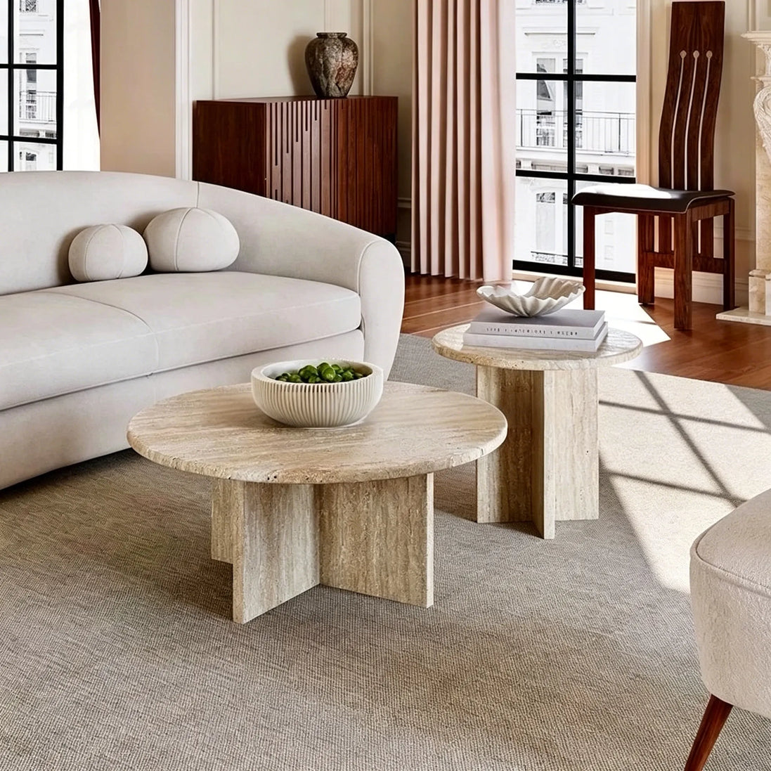 Puwabi LA391 Travertine Nesting Coffee Table Set | Hospitality Furniture MOQ 30