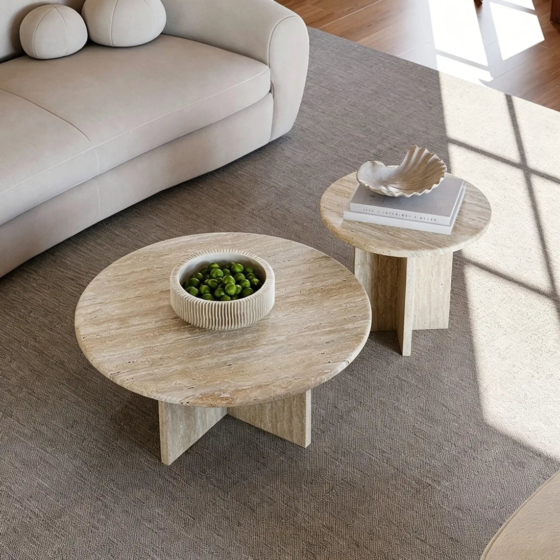 Puwabi LA391 Travertine Nesting Coffee Table Set | Hospitality Furniture MOQ 30