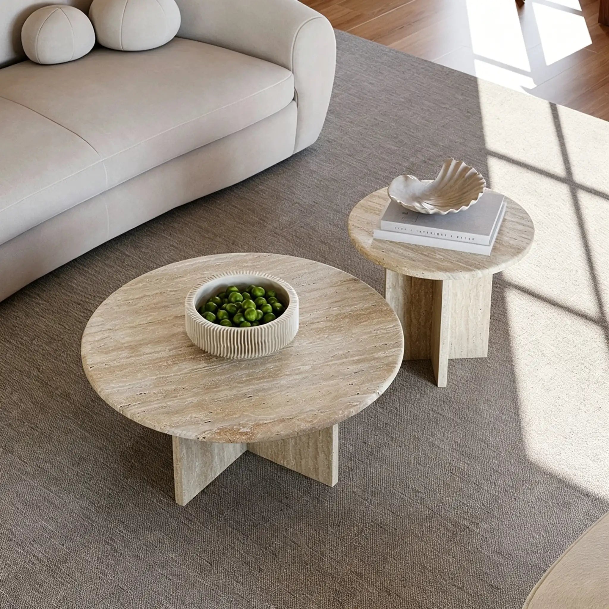 Puwabi LA391 Travertine Nesting Coffee Table Set | Hospitality Furniture MOQ 30