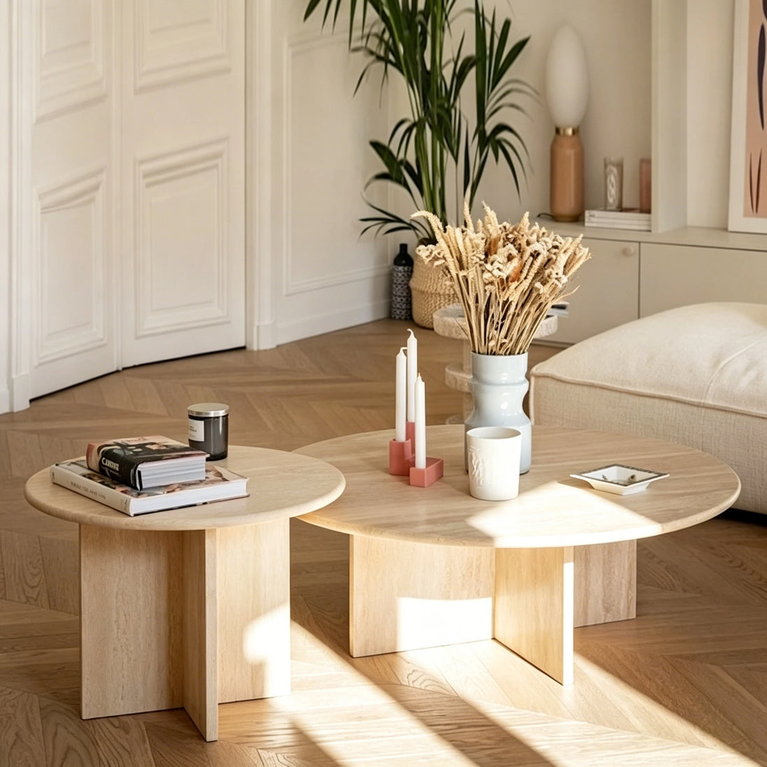 Puwabi LA391 Travertine Nesting Coffee Table Set | Hospitality Furniture MOQ 30