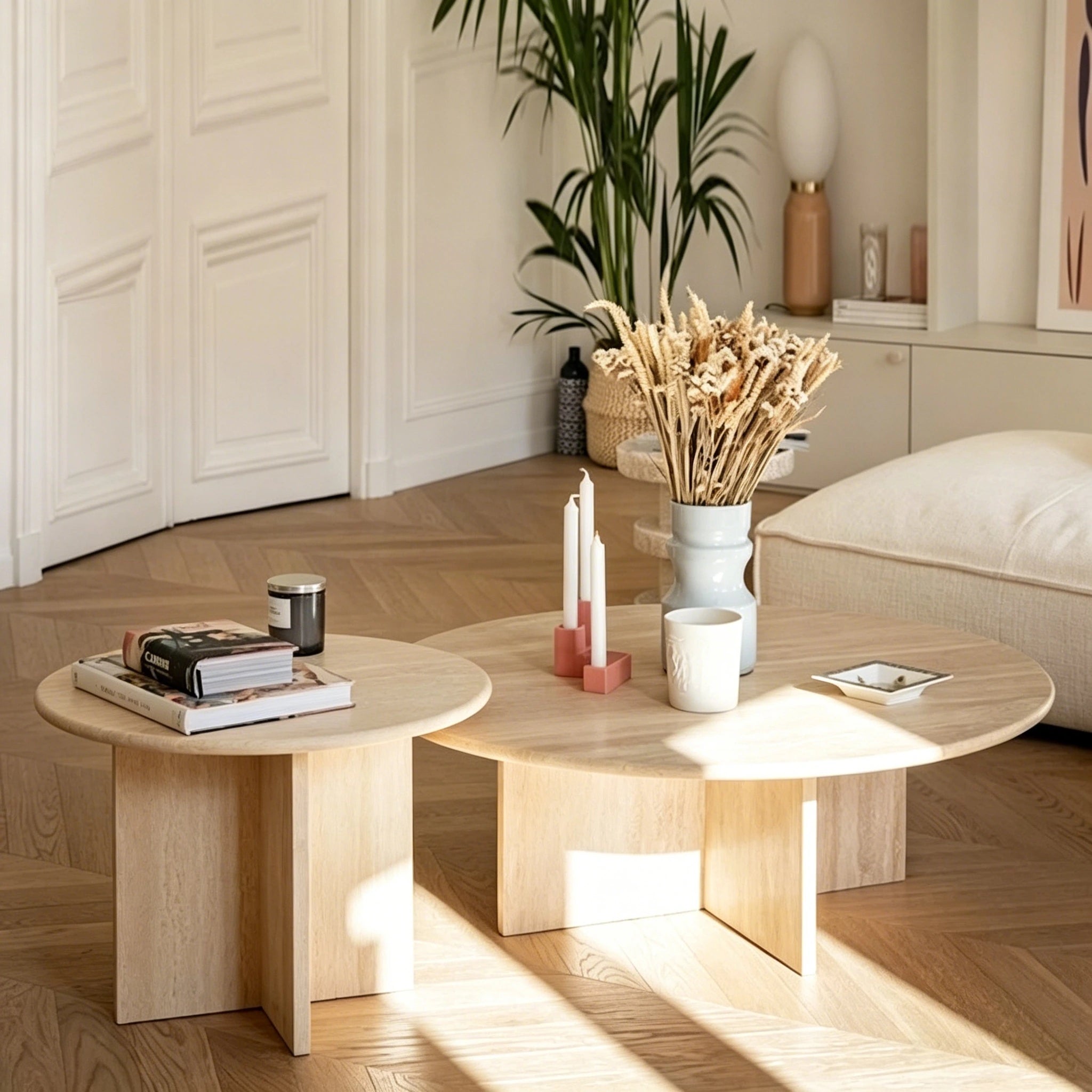 Puwabi LA391 Travertine Nesting Coffee Table Set | Hospitality Furniture MOQ 30