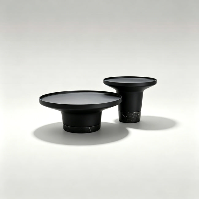Puwabi LA503 Carbon Steel & Marble Nesting Table Set (2-Piece) | Hospitality Furniture MOQ 30