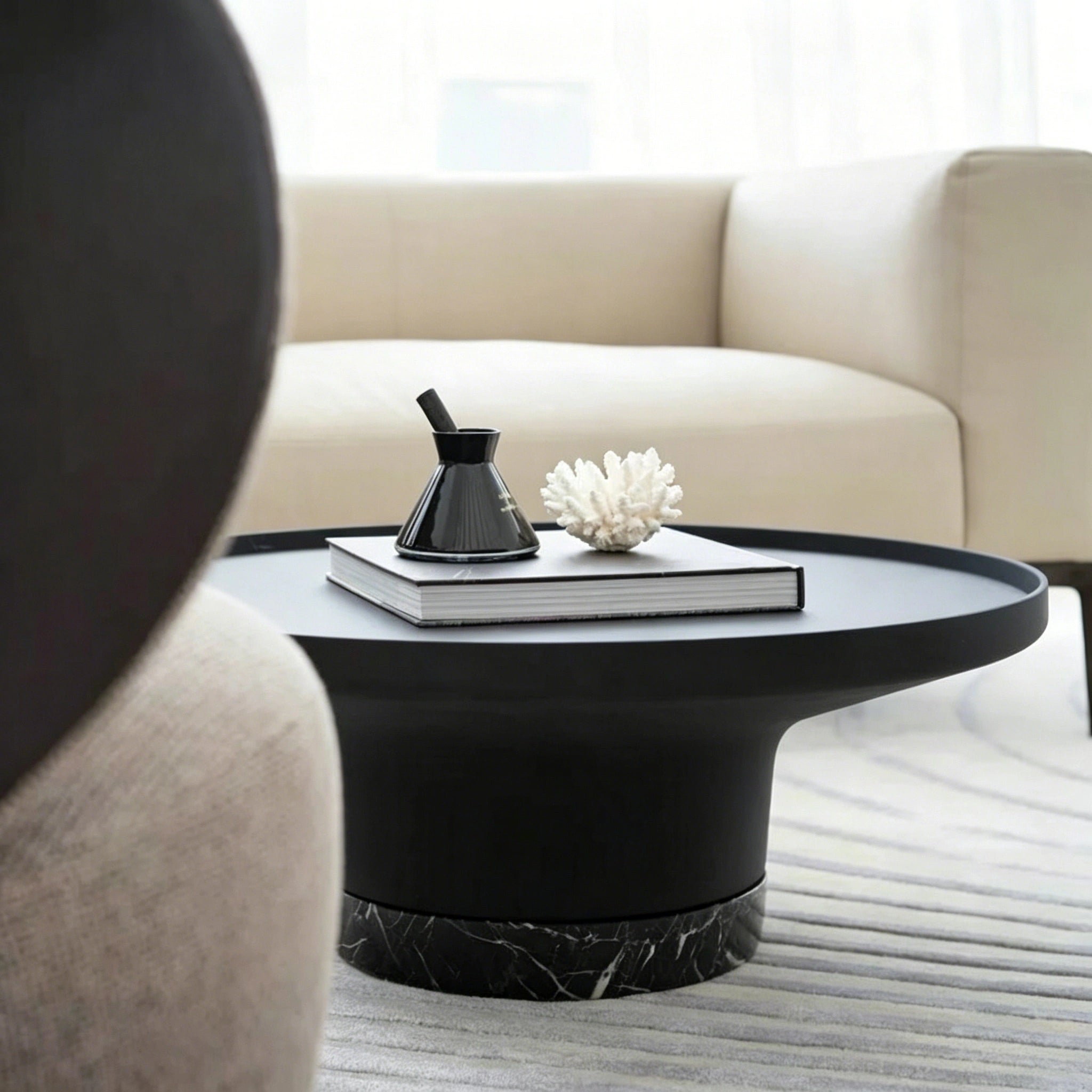 Puwabi LA503 Carbon Steel & Marble Nesting Table Set (2-Piece) | Hospitality Furniture MOQ 30