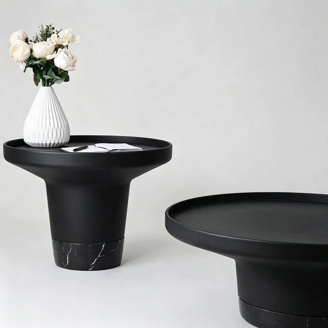 Puwabi LA503 Carbon Steel & Marble Nesting Table Set (2-Piece) | Hospitality Furniture MOQ 30