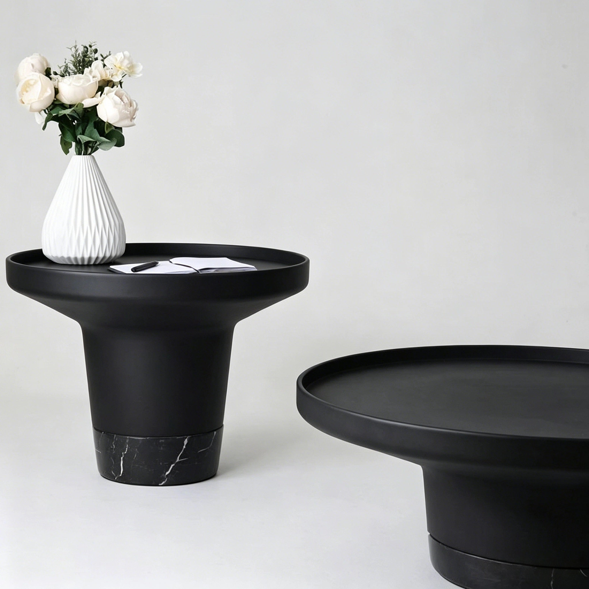 Puwabi LA503 Carbon Steel & Marble Nesting Table Set (2-Piece) | Hospitality Furniture MOQ 30