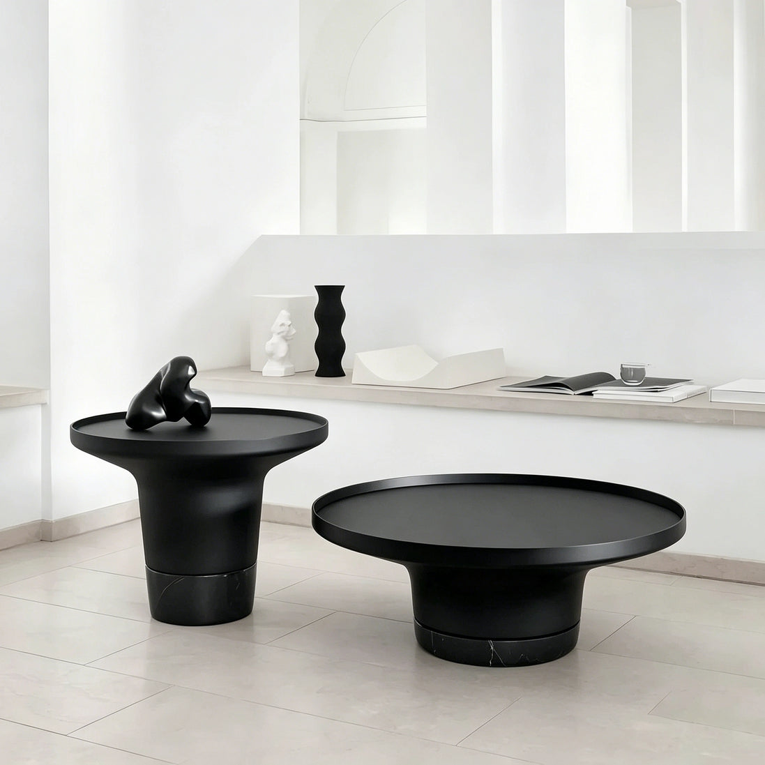 Puwabi LA503 Carbon Steel & Marble Nesting Table Set (2-Piece) | Hospitality Furniture MOQ 30
