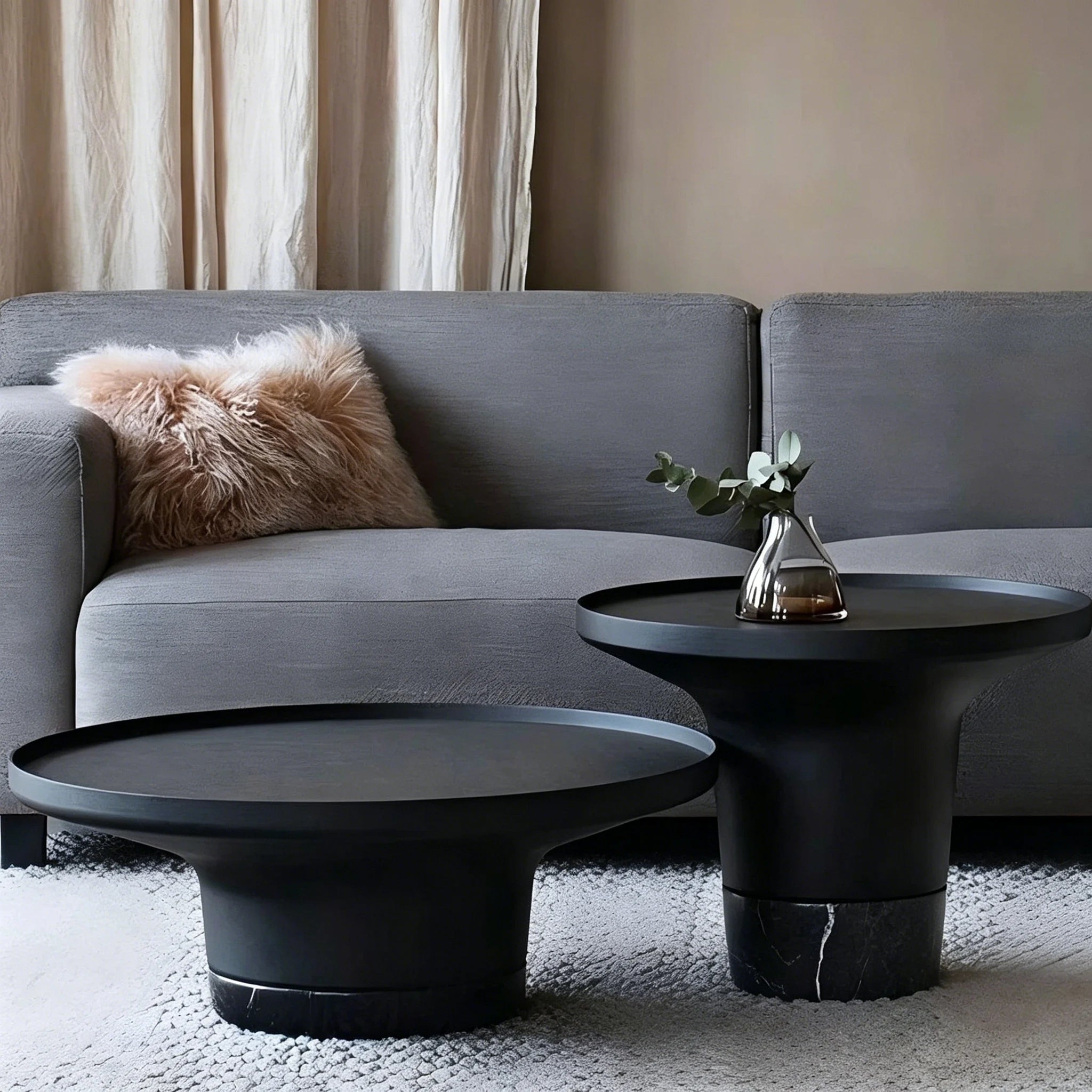 Puwabi LA503 Carbon Steel & Marble Nesting Table Set (2-Piece) | Hospitality Furniture MOQ 30