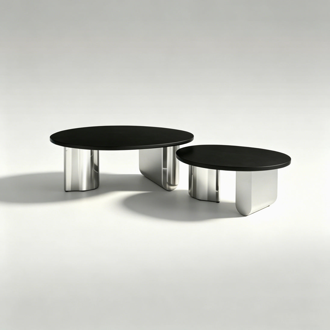 Puwabi LA712 Polished Stainless Steel & Black Wood Coffee Table Set | Hospitality Furniture MOQ 30