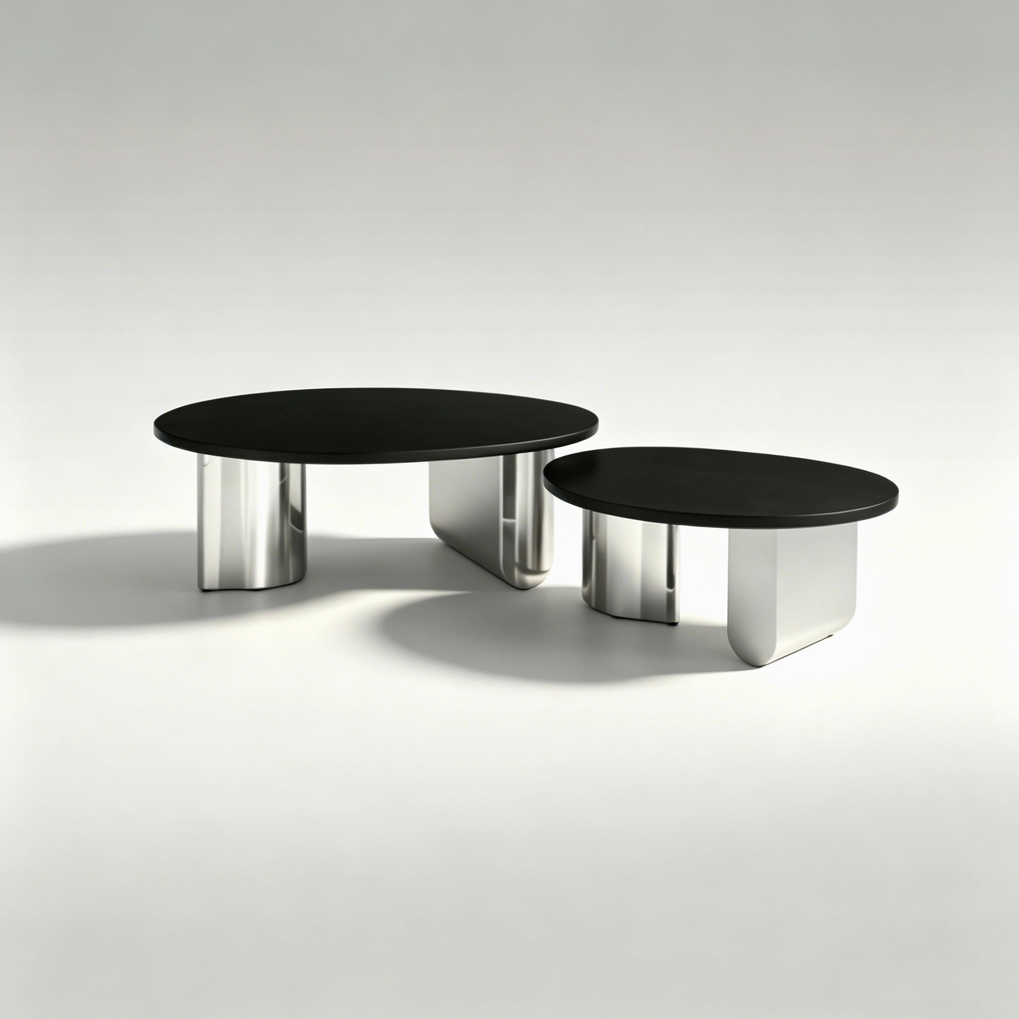 Puwabi LA712 Polished Stainless Steel & Black Wood Coffee Table Set | Hospitality Furniture MOQ 30