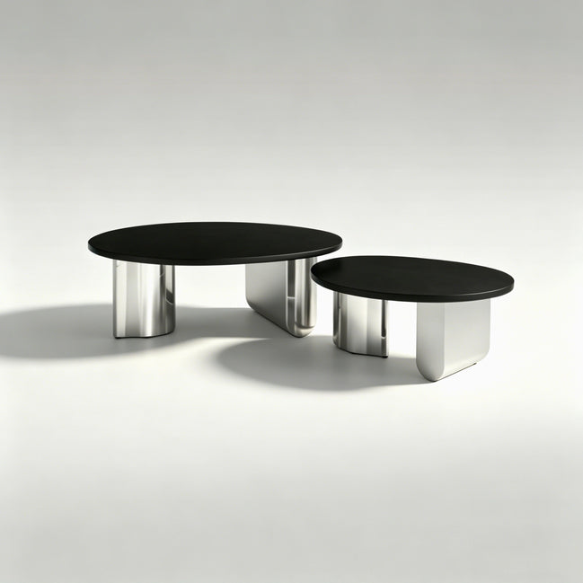 Puwabi LA712 Polished Stainless Steel & Black Wood Coffee Table Set | Hospitality Furniture MOQ 30
