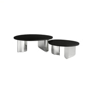 Puwabi LA712 Polished Stainless Steel & Black Wood Coffee Table Set | Hospitality Furniture MOQ 30