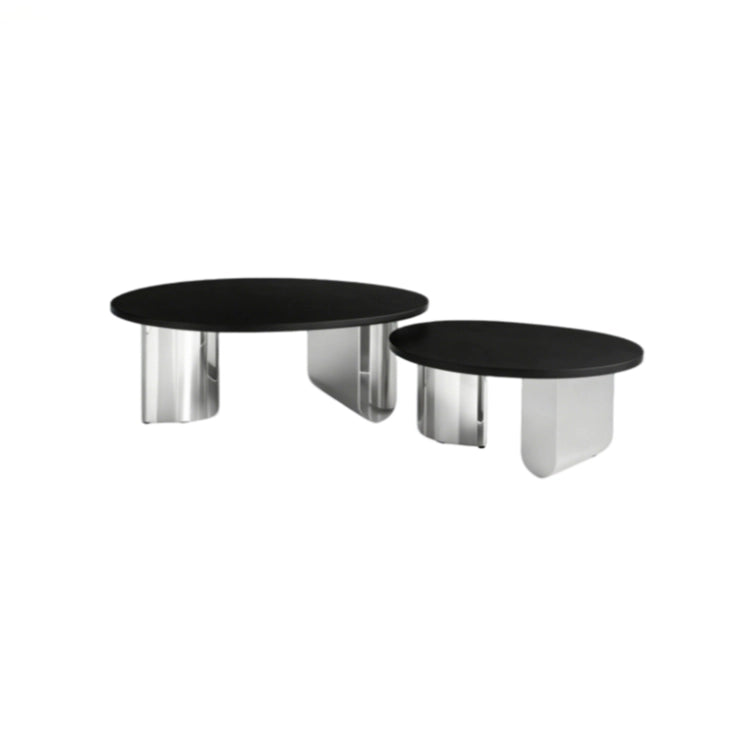 Puwabi LA712 Polished Stainless Steel & Black Wood Coffee Table Set | Hospitality Furniture MOQ 30