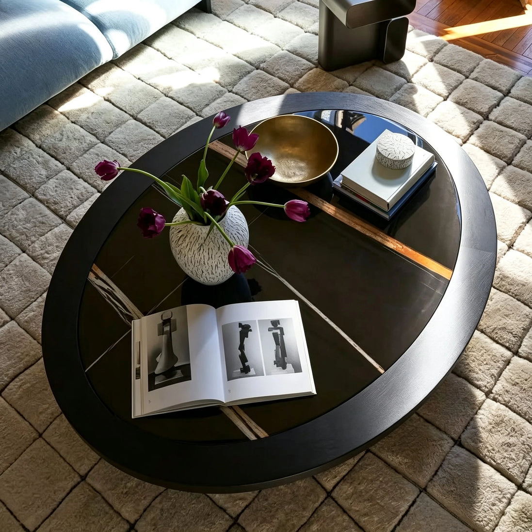 Puwabi LA720 Architectural Black & Gold Marble Coffee Table | Contract Furniture MOQ 30