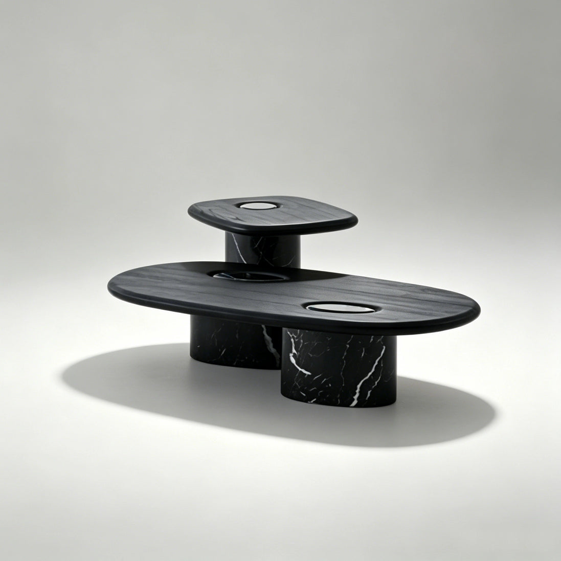 Puwabi LA721 Nero Marquina Marble & Ash Wood Coffee Table Set | Hospitality Furniture MOQ 30