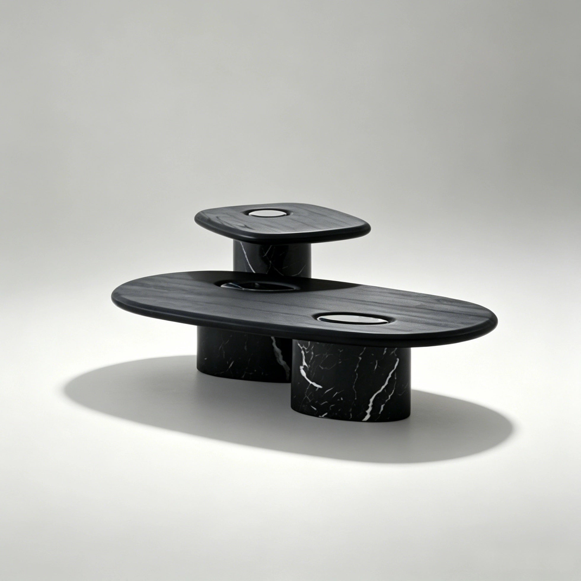 Puwabi LA721 Nero Marquina Marble & Ash Wood Coffee Table Set | Hospitality Furniture MOQ 30