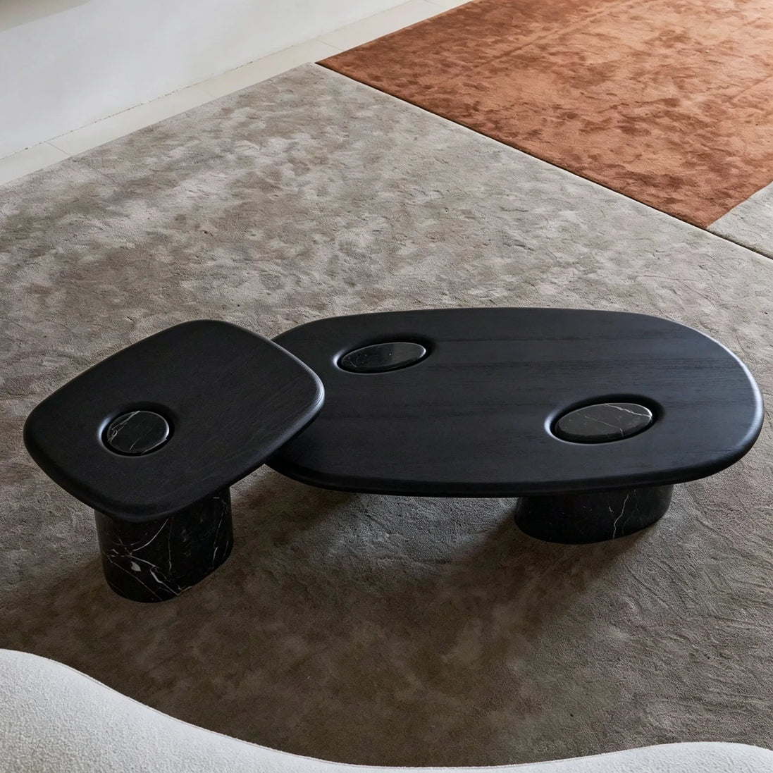 Puwabi LA721 Nero Marquina Marble & Ash Wood Coffee Table Set | Hospitality Furniture MOQ 30