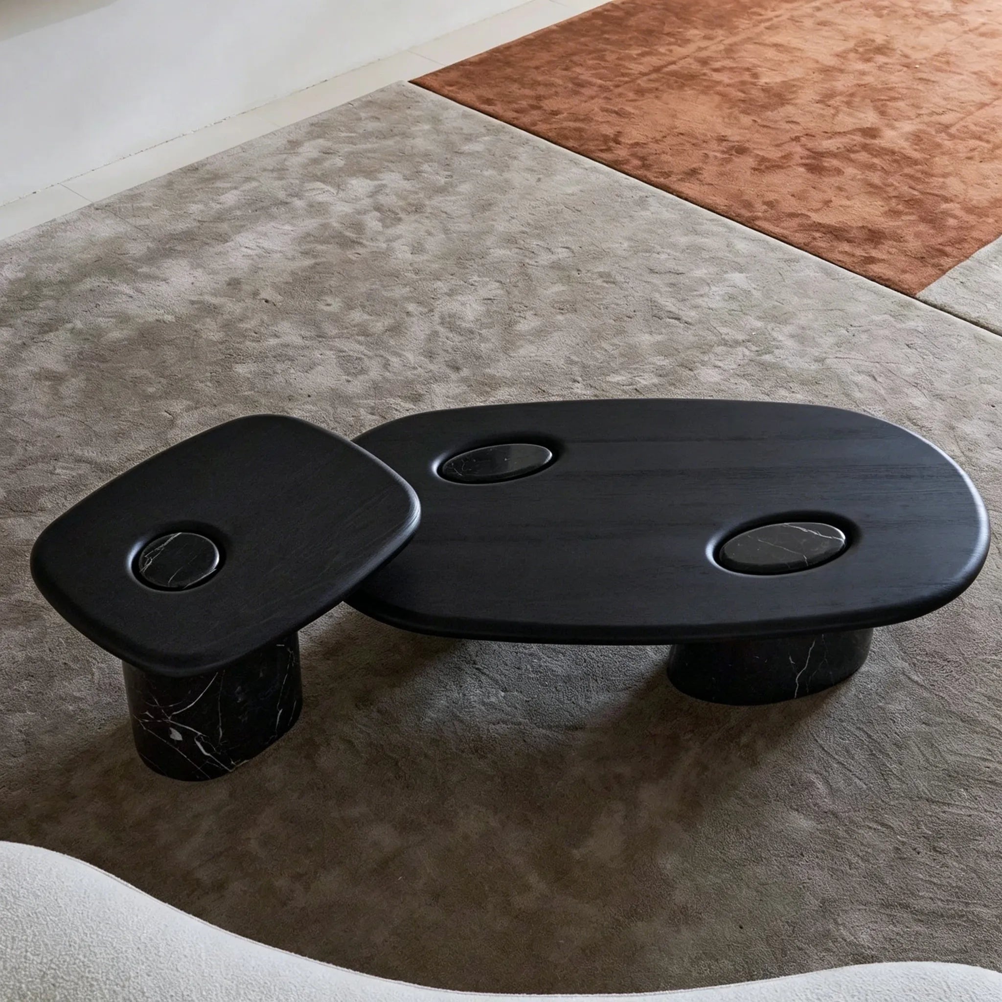 Puwabi LA721 Nero Marquina Marble & Ash Wood Coffee Table Set | Hospitality Furniture MOQ 30