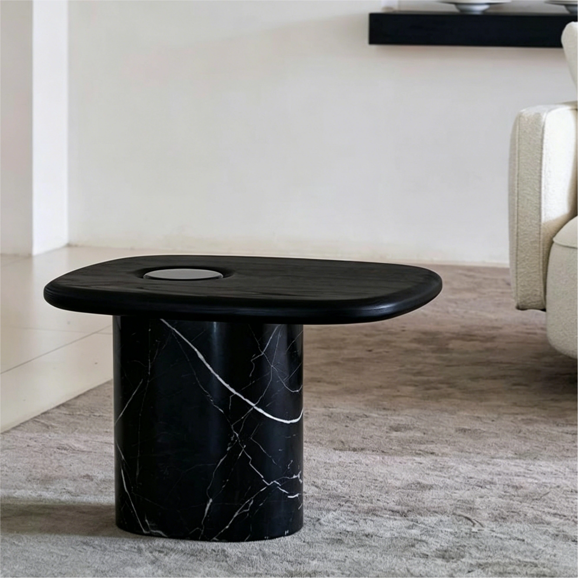 Puwabi LA721 Nero Marquina Marble & Ash Wood Coffee Table Set | Hospitality Furniture MOQ 30