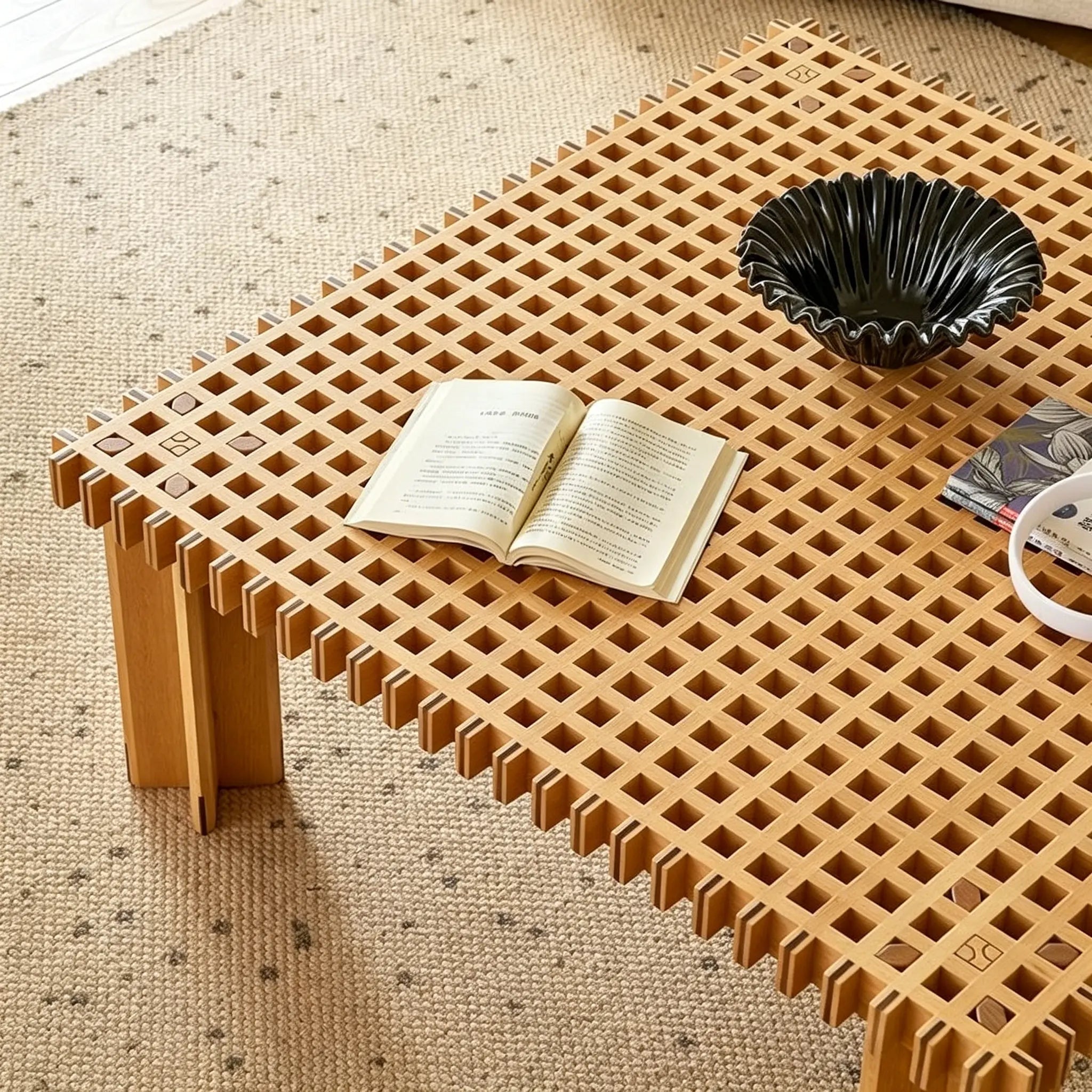 Puwabi LA734 Waffle Grid Wood Coffee Table | Hospitality Furniture MOQ 30