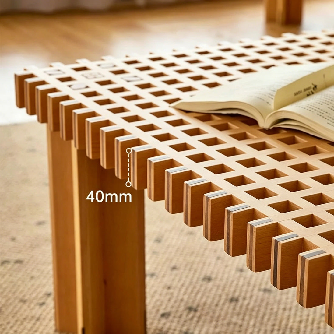 Puwabi LA734 Waffle Grid Wood Coffee Table | Hospitality Furniture MOQ 30